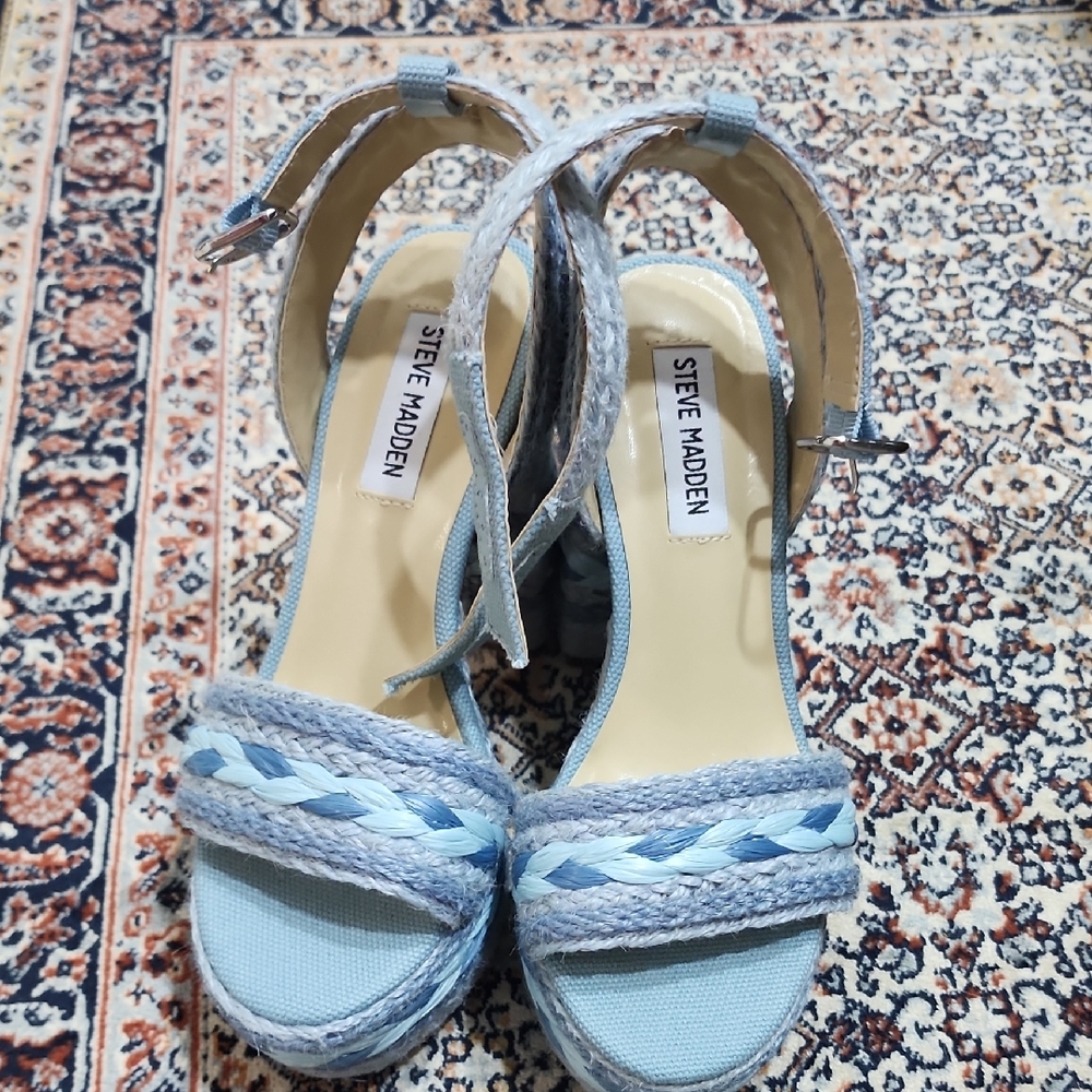Steve Madden Light Blue Espadrille Chunky Heels Wedge